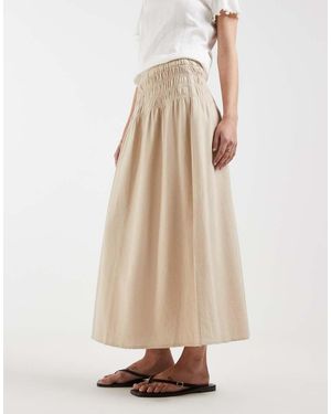 ONLY Linen Blend Ruched Waist Maxi Skirt - Natural