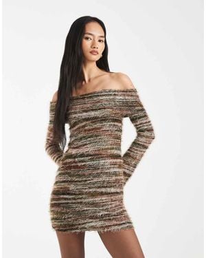 Kiwi & Co Bibi Textured Knit Bardot Mini Dress - Grey