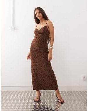 Motel Kalana Swirl Flock Maxi Cami Dress - Brown