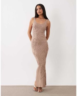 Wanderdoll Sunnie Knitted Abstract Detail Tie Back Maxi Dress - White