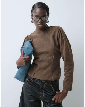 ASOS Trui Met Pofmouwen En Geplooide Zoom - Bruin