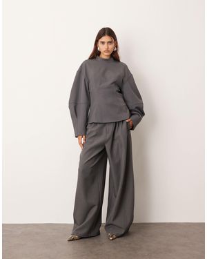 ARRANGE Tailored Pleated Detail Wide Leg Barrel Pants - Gray