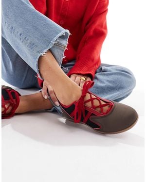 SEQWL Lace Up Detail Ballet Trainers - Red