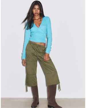 Stradivarius Button-Up Wrap Knit Cardigan - Blue