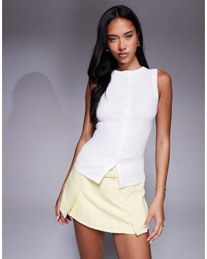 River Island Button Down Ribbed Tank Top - White