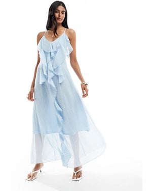 Vero Moda Robe longue à bretelles fines et volants style bohème - Bleu