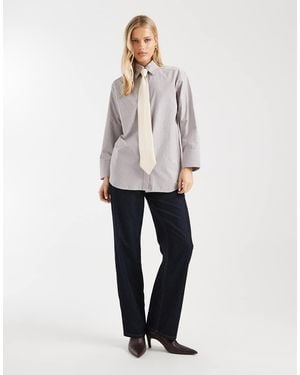 ASOS Camicia Oversize Marrone A Righe Con Spalline Imbottite E Allacciatura - Bianco