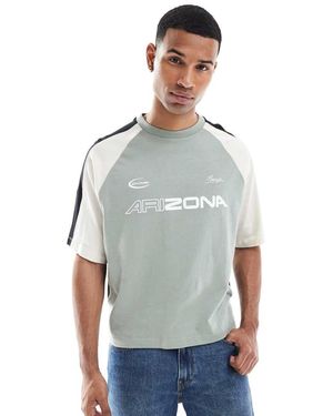 ASOS Boxy Oversized T-shirt With Cut And Sew Panelling And Sports Graphics - Grey