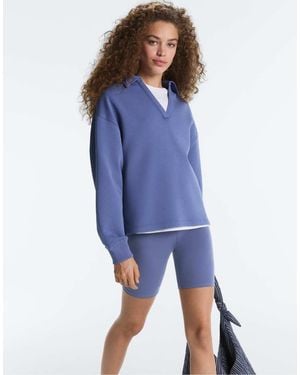 Oysho V-Neck Cotton Blend Polo Shirt - Blue