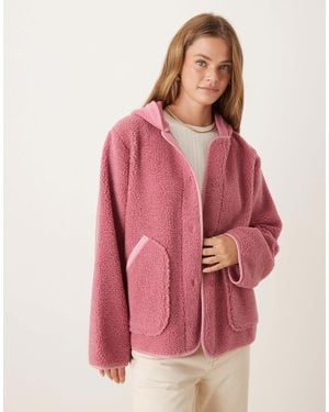 ASOS Hooded Borg Fleece And Knit Mix Jacket - Pink