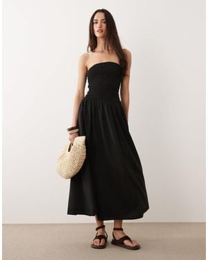 Brave Soul Strapless Midi Dress With Shirred Bodice - Black