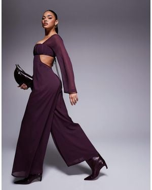 ASOS Satin Corset Bust Wide Leg Jumpsuit With Cut Out - Purple