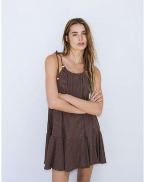 Pull&Bear Robe à bretelles et empiècements - Marron