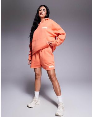 Kaiia Puff Printed Logo Sweat Shorts Co-ord - Orange