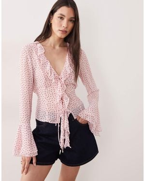 Gina Tricot V-neck Ruffle Blouse - Pink