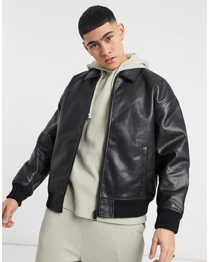 Bershka Oversized Faux Leather Bomber - Black