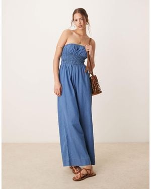 ASOS Strapless Jumpsuit With Shirring Body - Blue