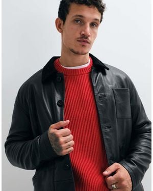 Barneys Originals Real Leather Chore Jacket - Black
