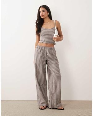 Missy Empire Cotton Rich Elasticated Waist Button Detail Wide Leg Trousers Co-Ord - Natural