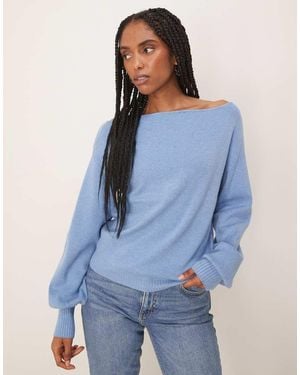 Threadbare Slash Neck Knitted Jumper - Blue