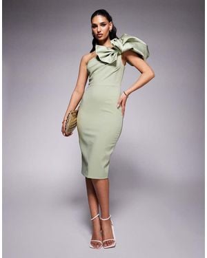 Lavish Alice One Shoulder Detail Midi Dress - Green