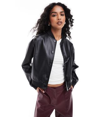 Style Cheat Pu Button Up Bomber Jacket - Blue
