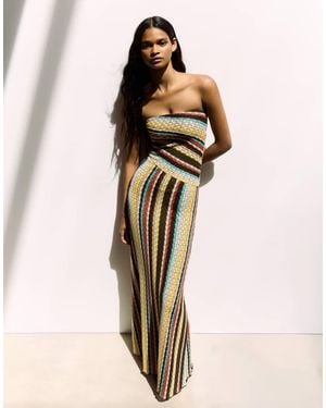 Bershka Bandeau Midi Dress - Natural