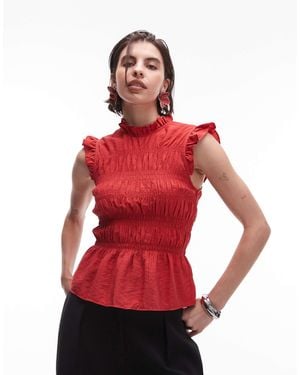 & Other Stories Sleeveless Blouse With Frill Collar And Peplum Hem - Red