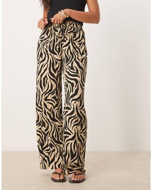 Vila Pantalones Blanco Hueso De Pernera Ancha Con Estampado De Cebra De