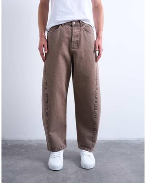 TOPMAN Vaqueros Marrones Rígidos De Corte Barrel De - Marrón