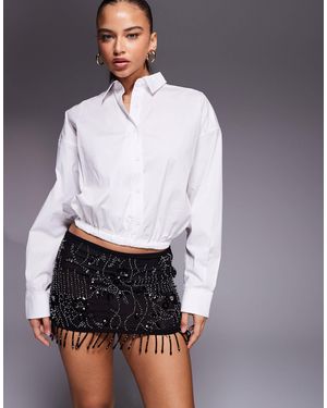 Edikted Sheer Sequin Fringe Beaded Skirt - White