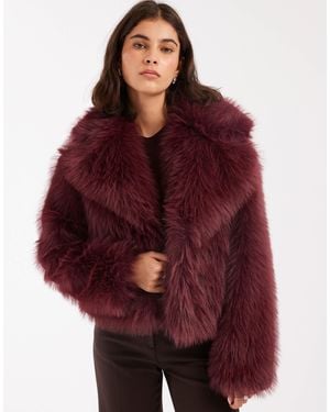 Miss Selfridge Faux Fur Crop Jacket - Red