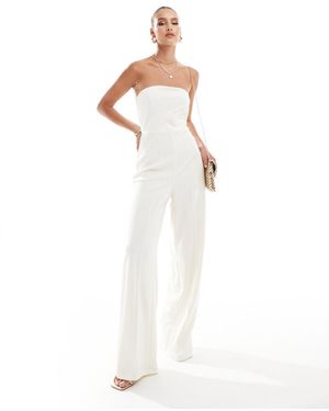 River Island Mono Largo De Pernera Ancha Con Escote Palabra De Honor De -Blanco