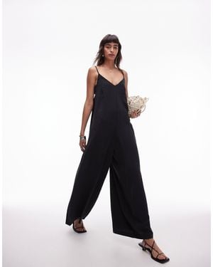 TOPSHOP – jumpsuit aus em cupro mit gebundener rückseite, weitem bein und schmalen trägern - Weiß