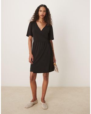 Vila Jersey Wrap Front Tie Side Mini Dress - Natural