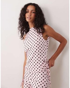 ASOS Polka Dot Boat Neck Tie Side Top - Pink