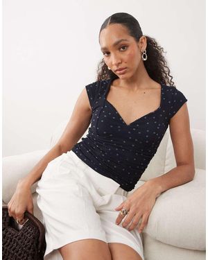 Abercrombie & Fitch Mesh Sweetheart Top With Built - Blue