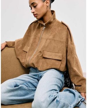 Stradivarius Faux Suede Bomber Jacket - Blue