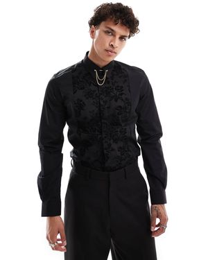 Twisted Tailor Long Sleeve Shirt With Front Panel Detail - Black