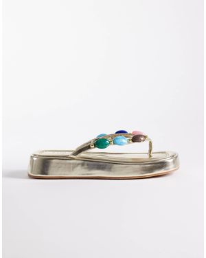 SIMMI Simmi London Daisy Flatform Flip Flops With Stones - Metallic