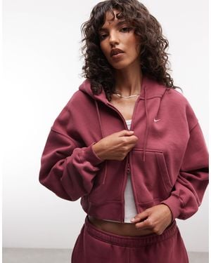 Nike Studio fleece sweat à capuche zippé oversize court mi-épais - Rouge
