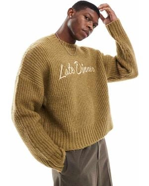 Bershka Maglione Oliva Con Grafica - Verde