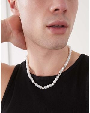 FADED FUTURE Collar De Cuentas Plateadas Y Perlas De - Negro