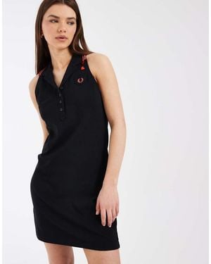 Fred Perry Vestido Corto Sin Mangas Con Cuello Tipo Polo De Piqué De - Negro