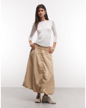 ASOS Parachute-midirock mit ballonsaum aus nylon - Natur