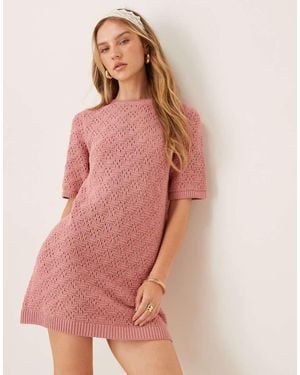 ASOS Knitted Half Sleeve T-shirt Mini Dress - Pink