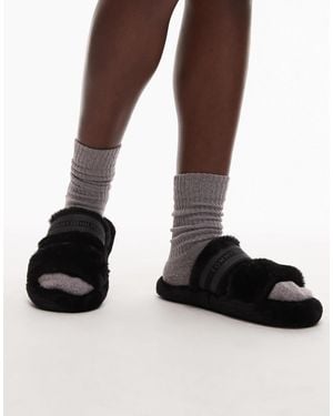 Tommy Hilfiger Faux Fur Slippers - Brown