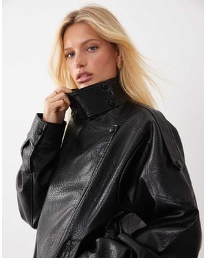 Jdy Chaqueta Bomber Negra De Cuero Sintético - Negro