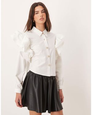 Sister Jane Afterglow Oversized Shoulder Ruffle Shirt - White