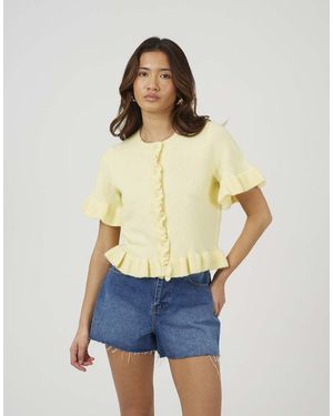 Brave Soul Short Sleeve Cardigan With Frill Hem - Blue